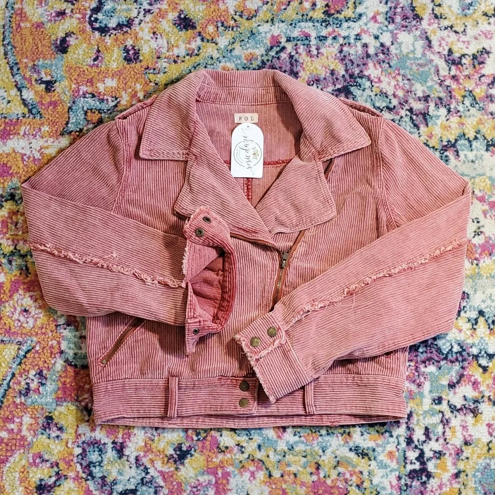 POL Pink Corduroy Cropped Bomber Utility Jacket - Picture 2 of 6